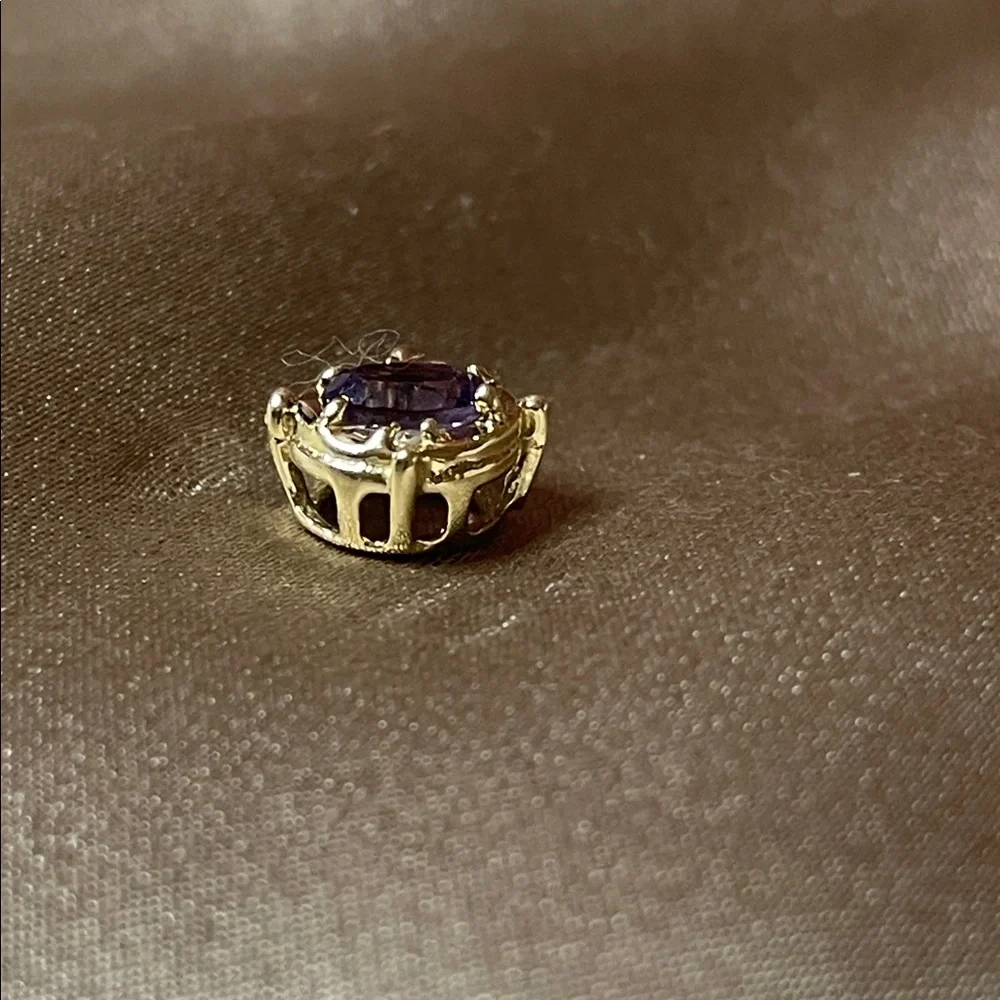 Vintage Solid 14k and Genuine Amethyst Bracelet Slide Charm 7mm - Picture 3 of 8